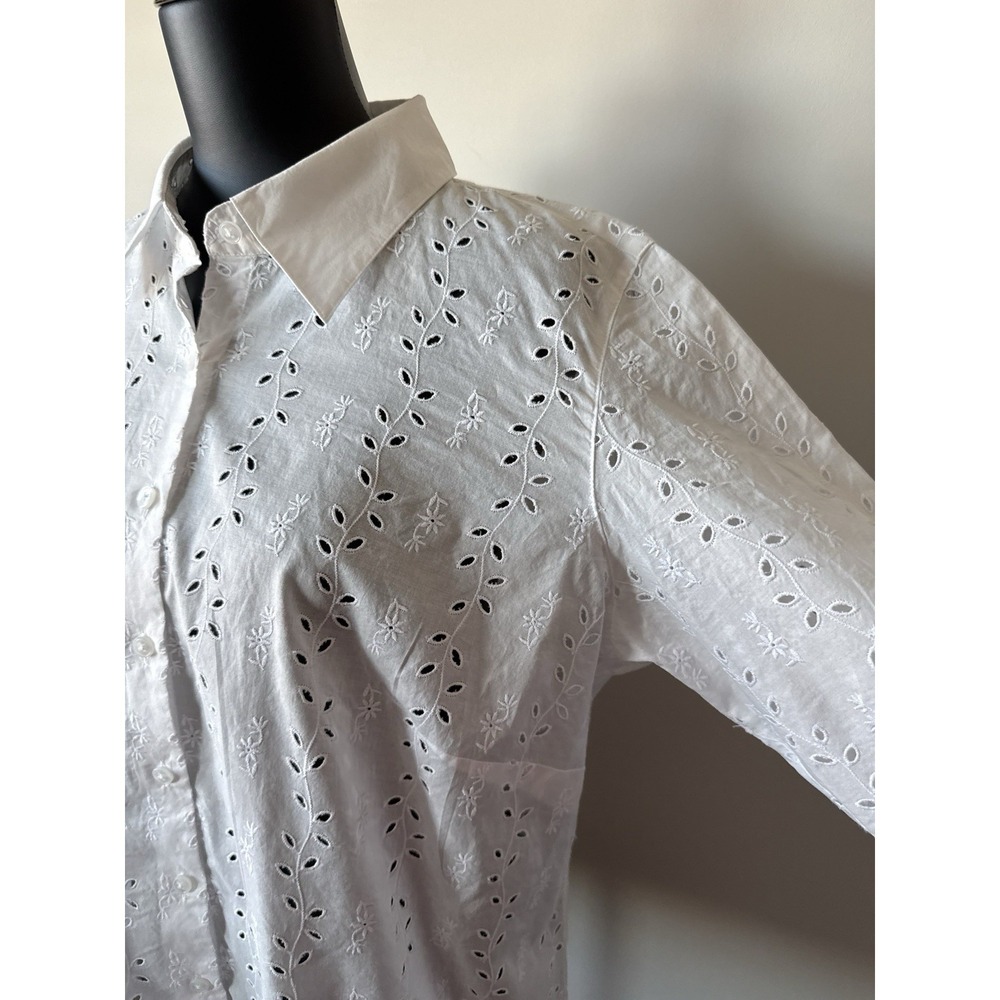 Talbots Woman Petites 16W White Embroidered Eyelet Button Down Blouse Plus - Picture 6 of 16